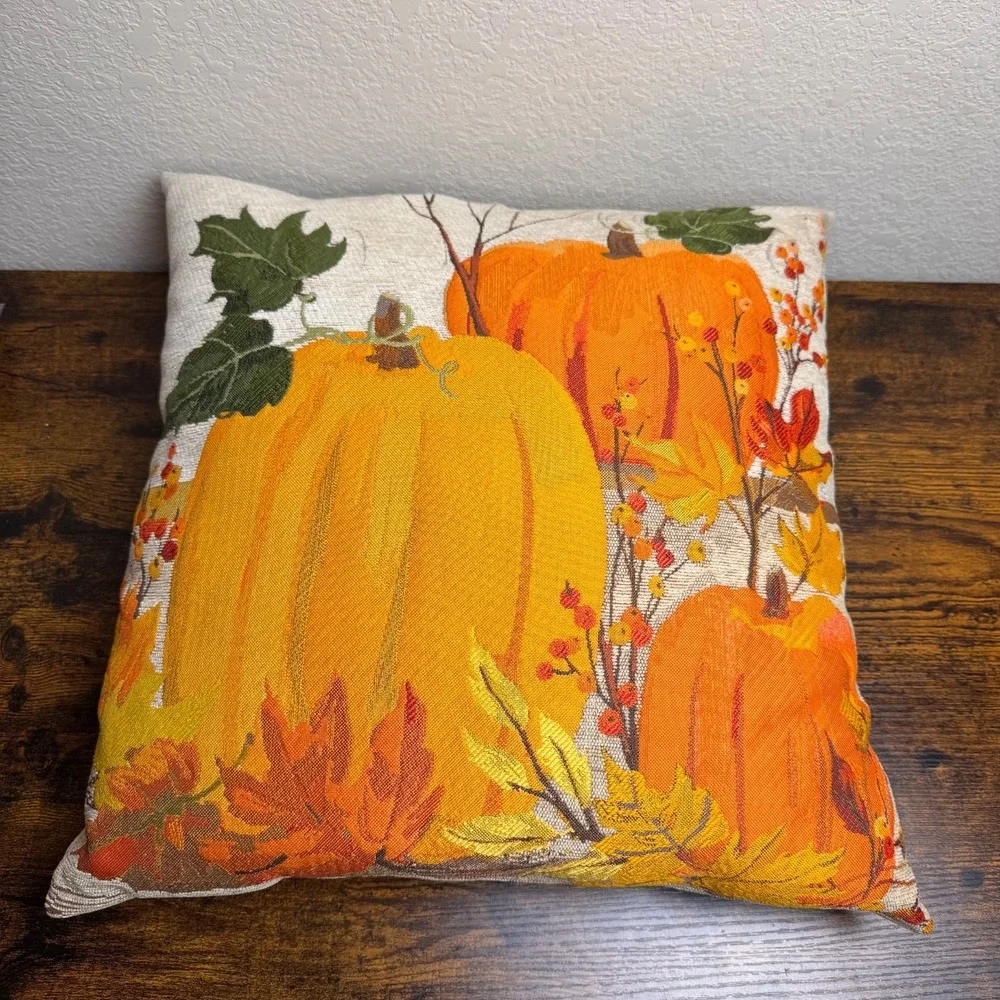 Brentwood Originals October Harvest Pumpkin Throw Pillow 18 x 18 Autumn Decor